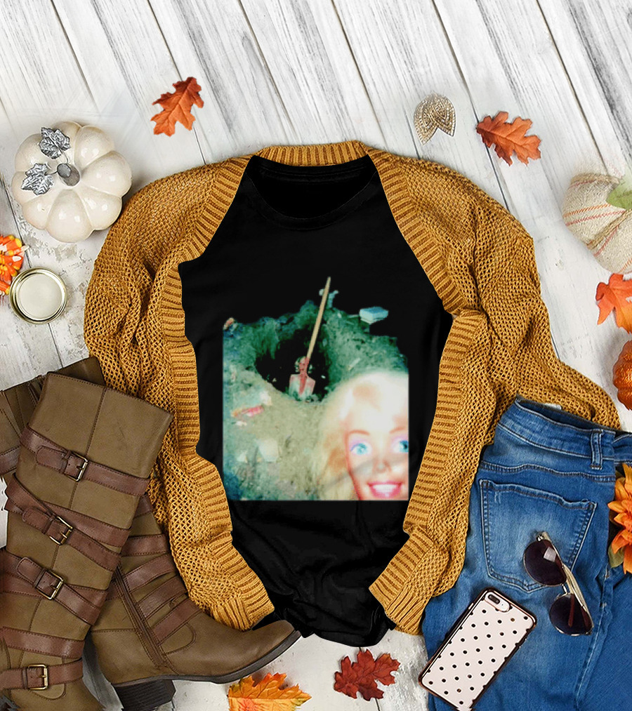 Barbie Doll Digging a Grave Shovel Surreal Scene T-Shirt