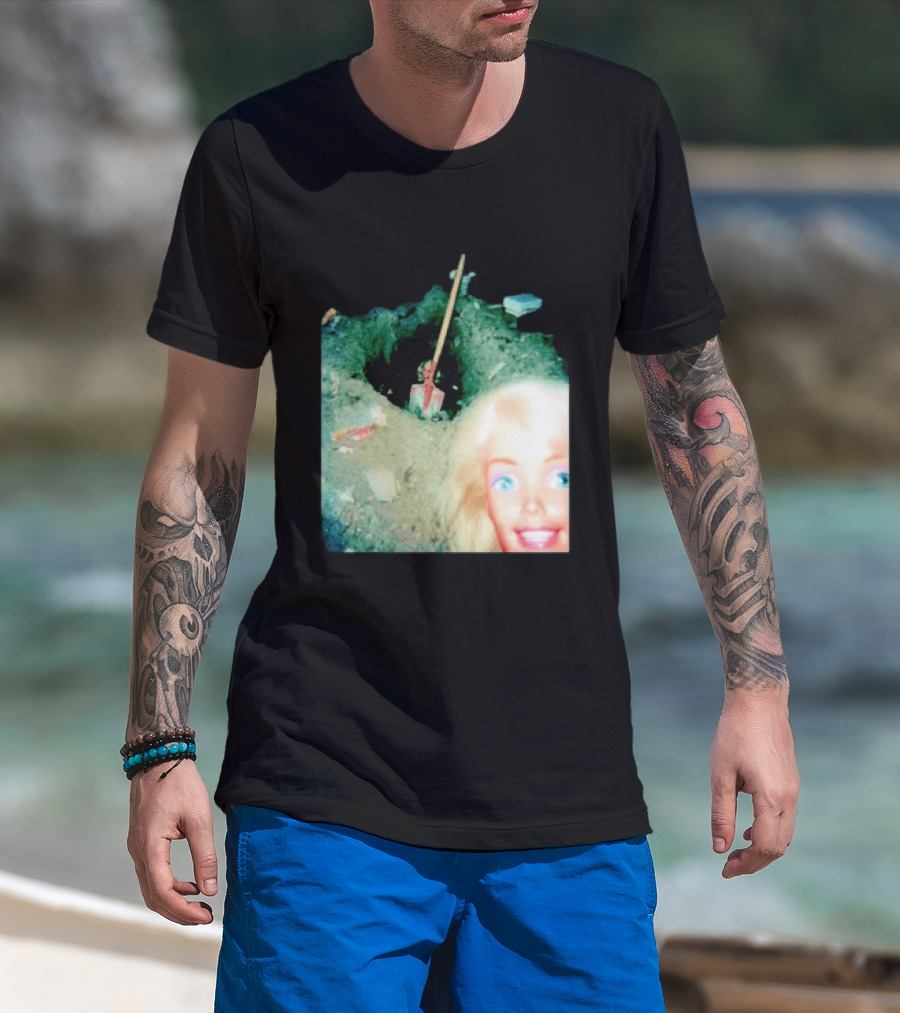 Barbie Doll Digging A Grave Shovel Surreal Scene T-Shirt
