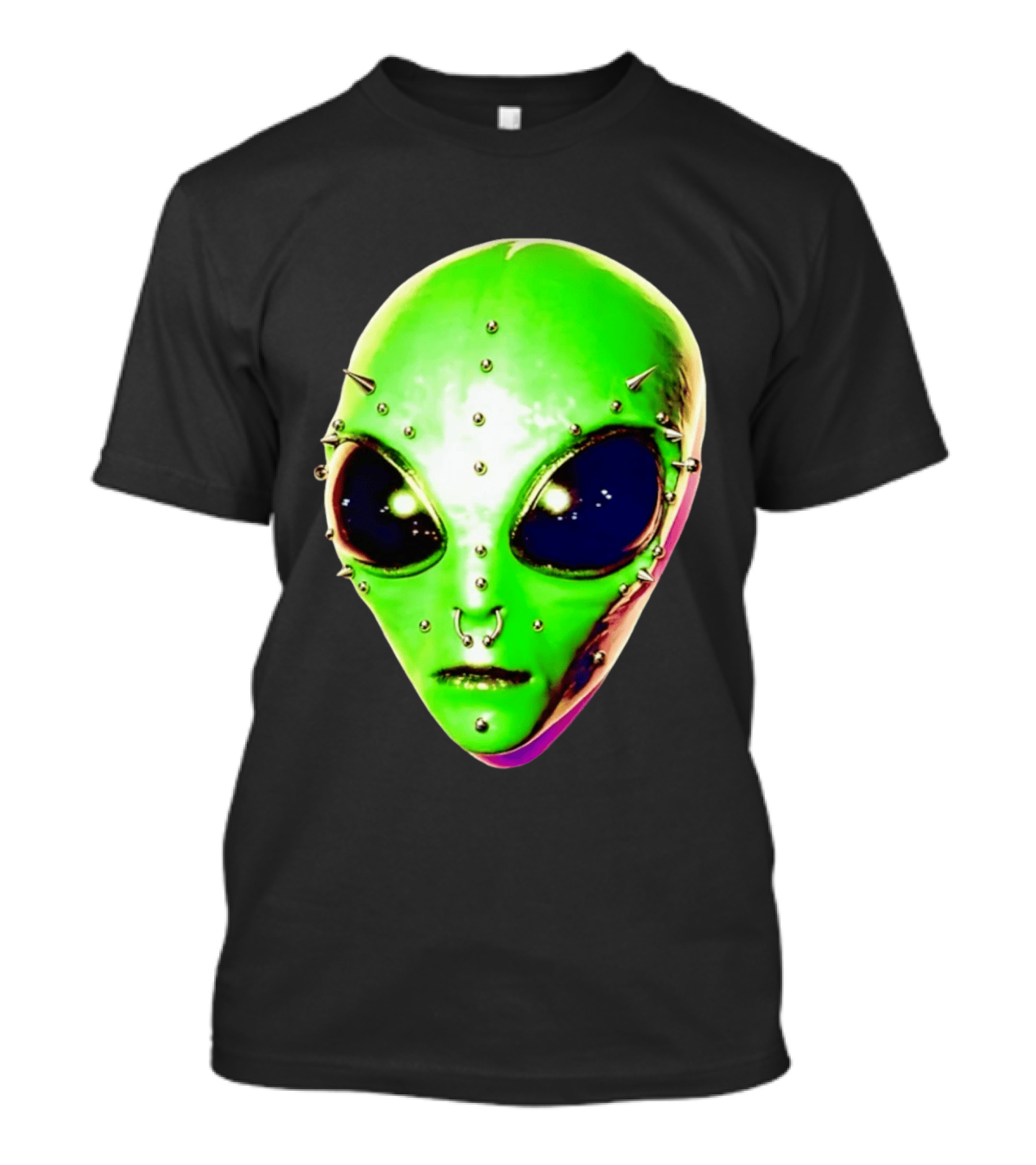 Believe Alien Pierced Face Extraterrestrial Iconic Green Martian Head T-Shirt