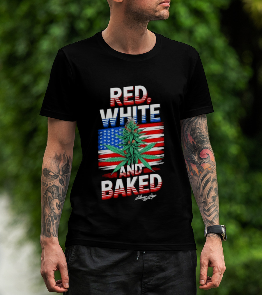 Cannabis Leaf Red White And Baked American Flag Stoner Days Fourth Of July T-Shirt