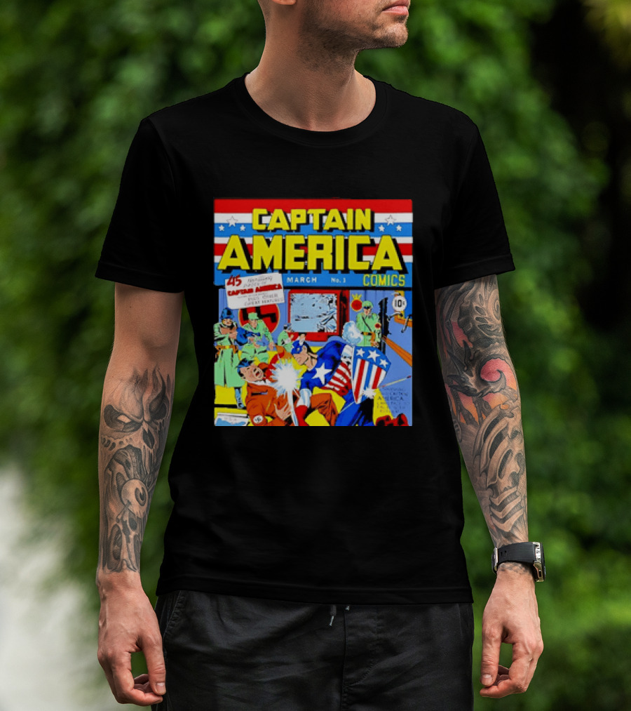 Captain America Comics March No 1 Smashing Thru Hitler Issue Cover 1941 T-Shirt
