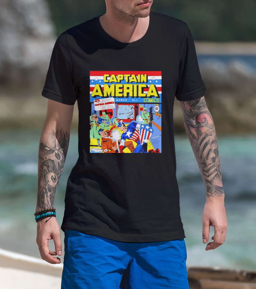 Captain America Comics March No 1 Smashing Thru Hitler Issue Cover 1941 T-Shirt