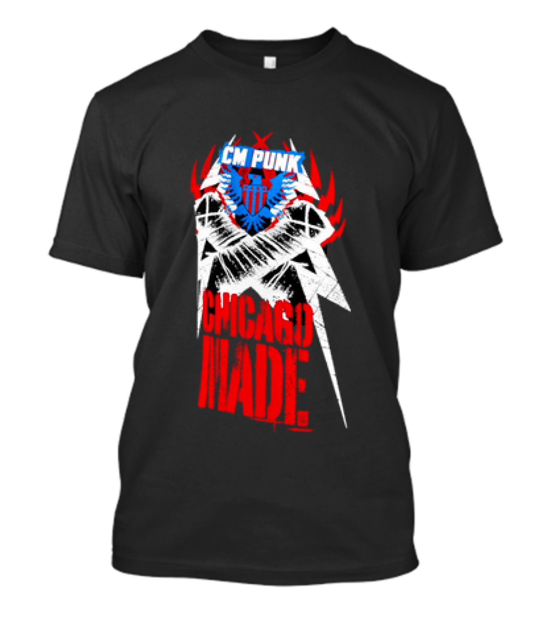 CM Punk Chicago Made WWE Wrestling Red And Blue Star T-Shirt
