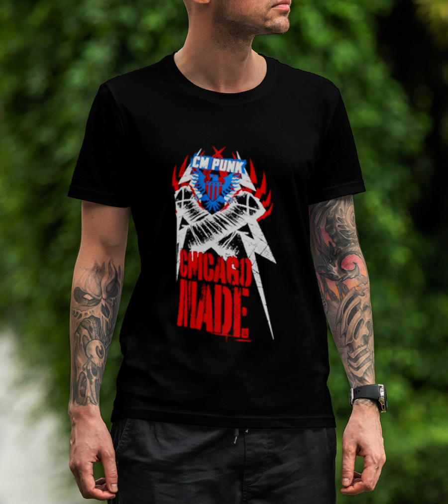 CM Punk Chicago Made WWE Wrestling Red And Blue Star T-Shirt