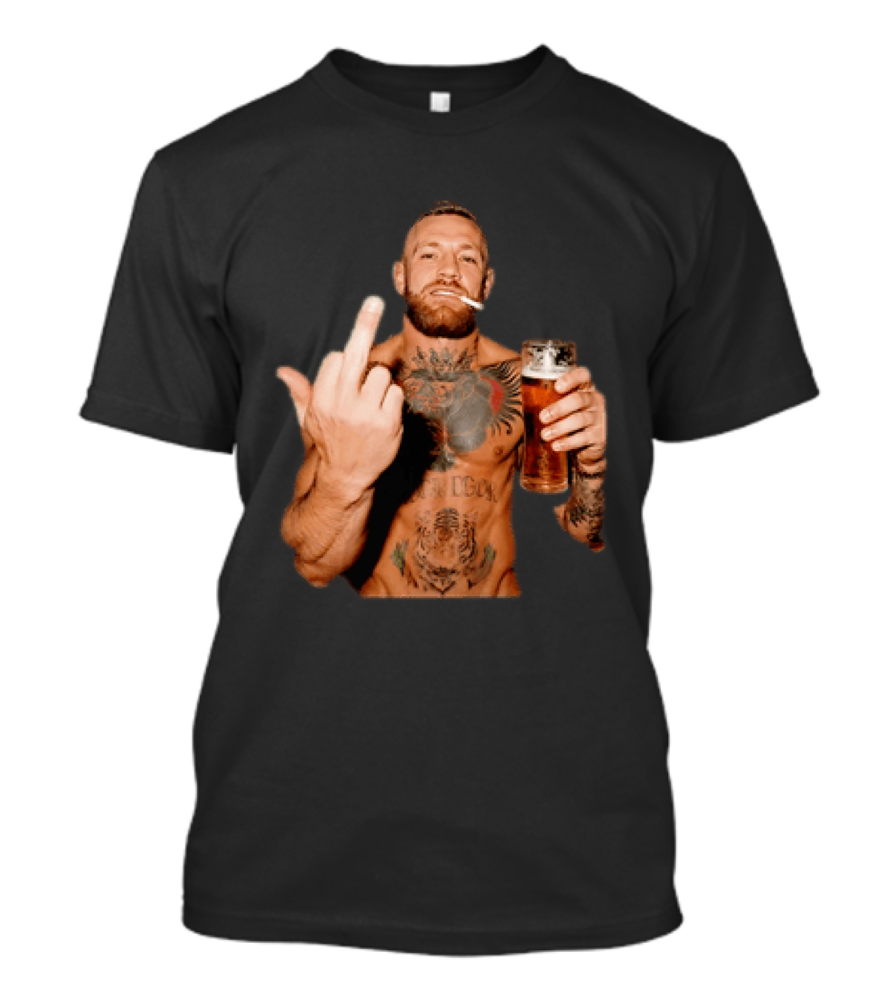 Conor McGregor UFC MMA The Notorious Middle Finger Tattoo Beer T-Shirt