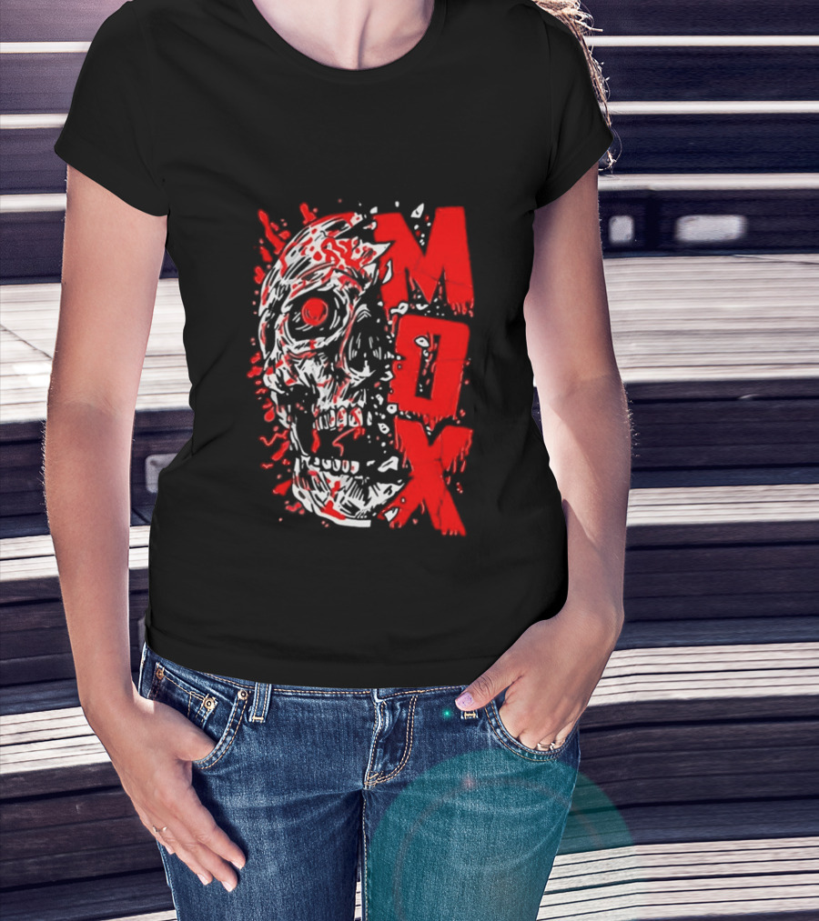 Creepy Zombie Skull MOX Red Splatter T-Shirt