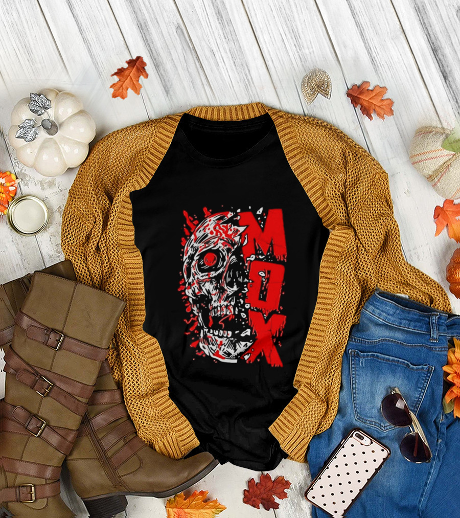 Creepy Zombie Skull MOX Red Splatter T-Shirt