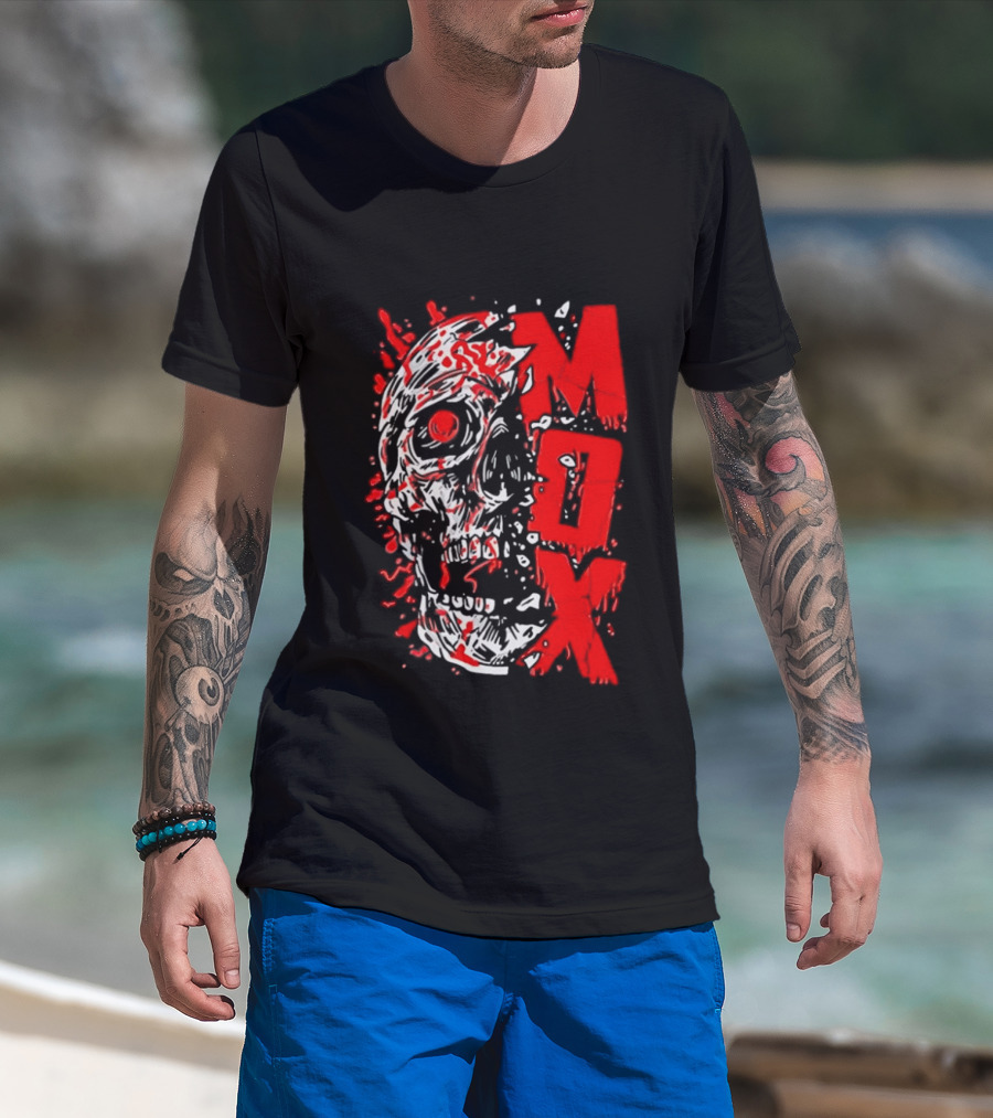 Creepy Zombie Skull MOX Red Splatter T-Shirt