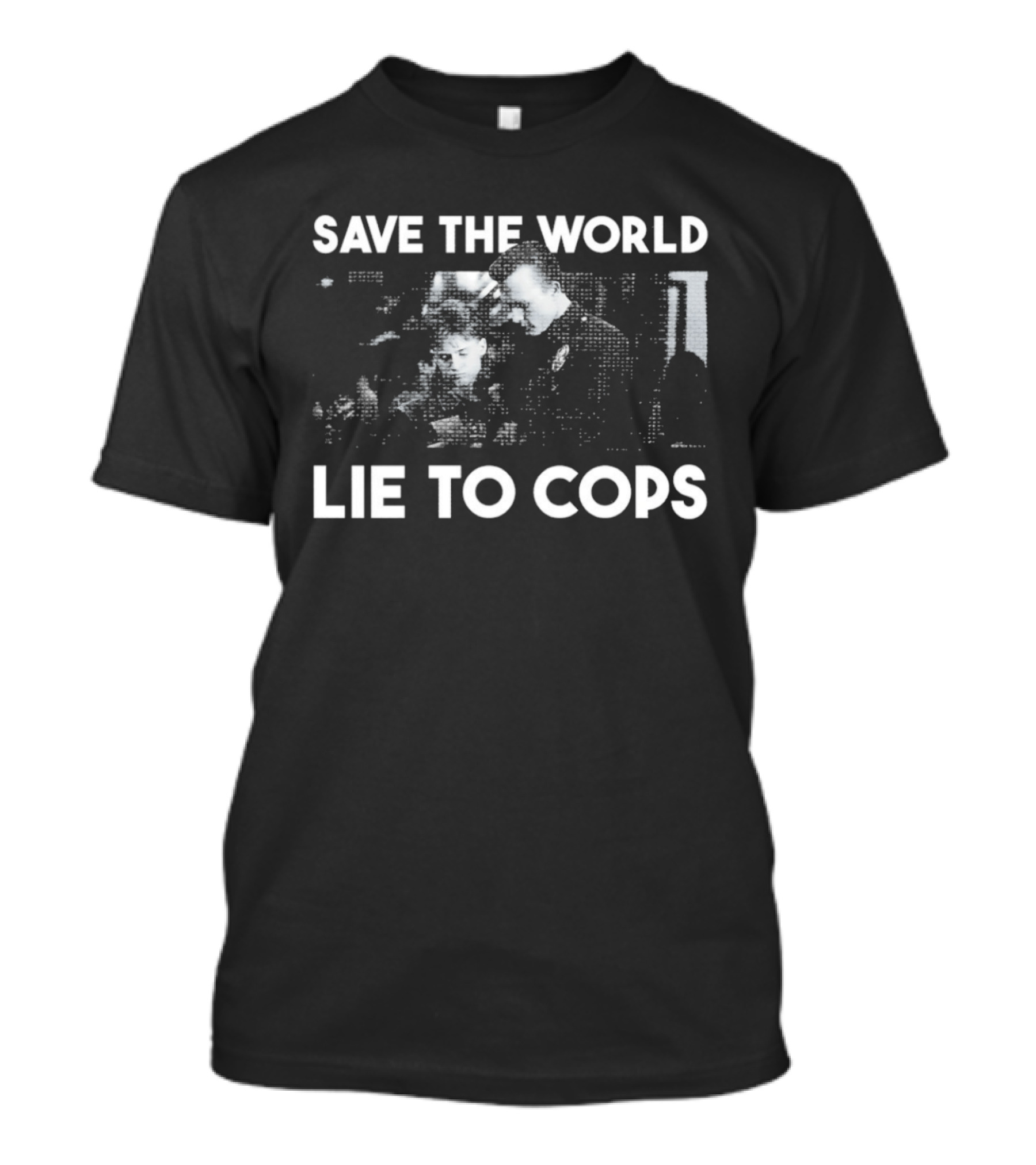 Edward Furlong Robert Patrick Save The World Lie To Cops Halftone T-Shirt