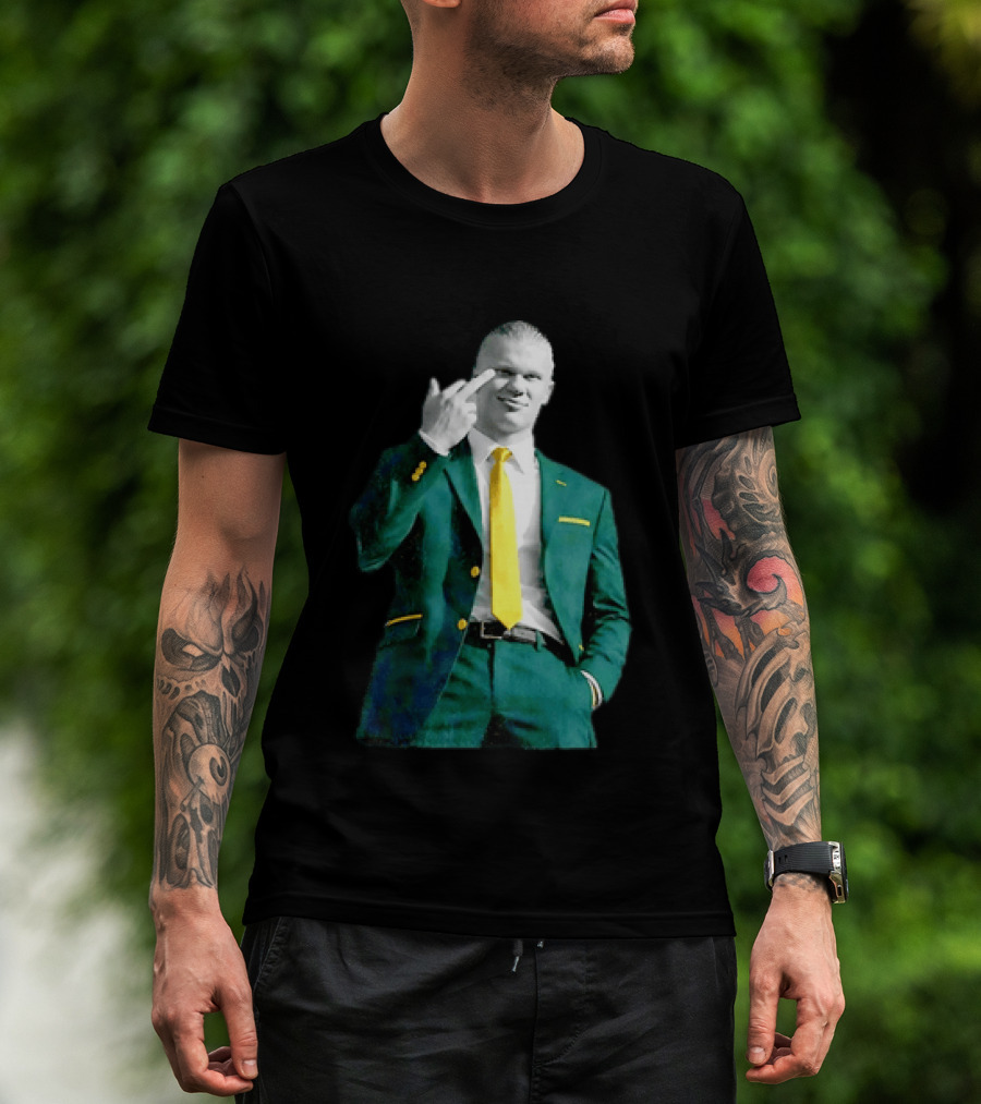 Erling Haaland Green Suit Yellow Tie Manchester City T-Shirt