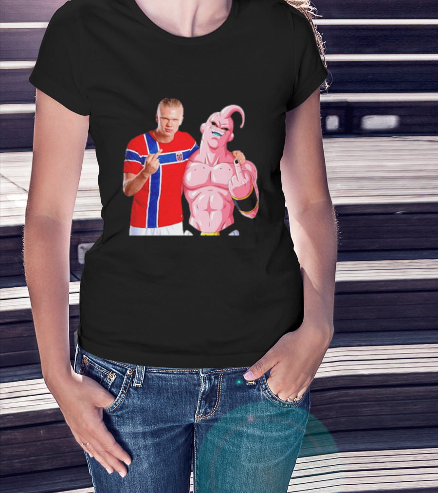 Erling Haaland Norway Majin Buu Middle Finger Cartoon Collaboration T-Shirt