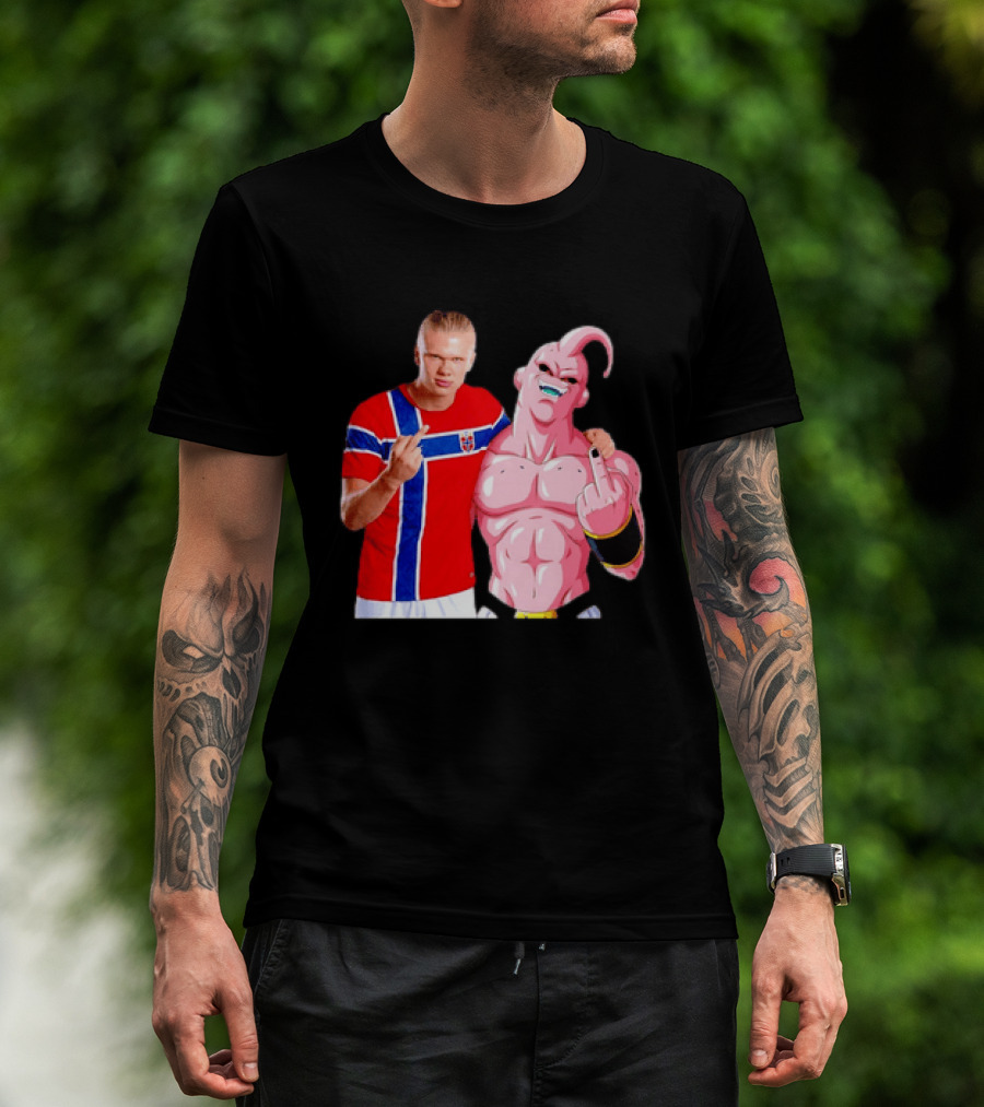Erling Haaland Norway Majin Buu Middle Finger Cartoon Collaboration T-Shirt