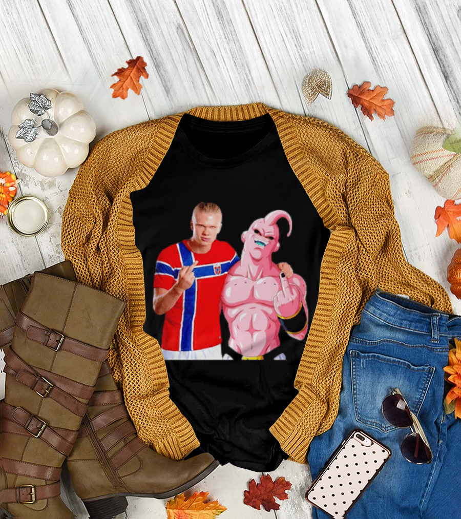 Erling Haaland Norway Majin Buu Middle Finger Cartoon Collaboration T-Shirt