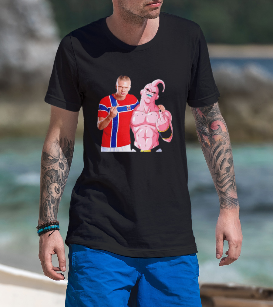 Erling Haaland Norway Majin Buu Middle Finger Cartoon Collaboration T-Shirt