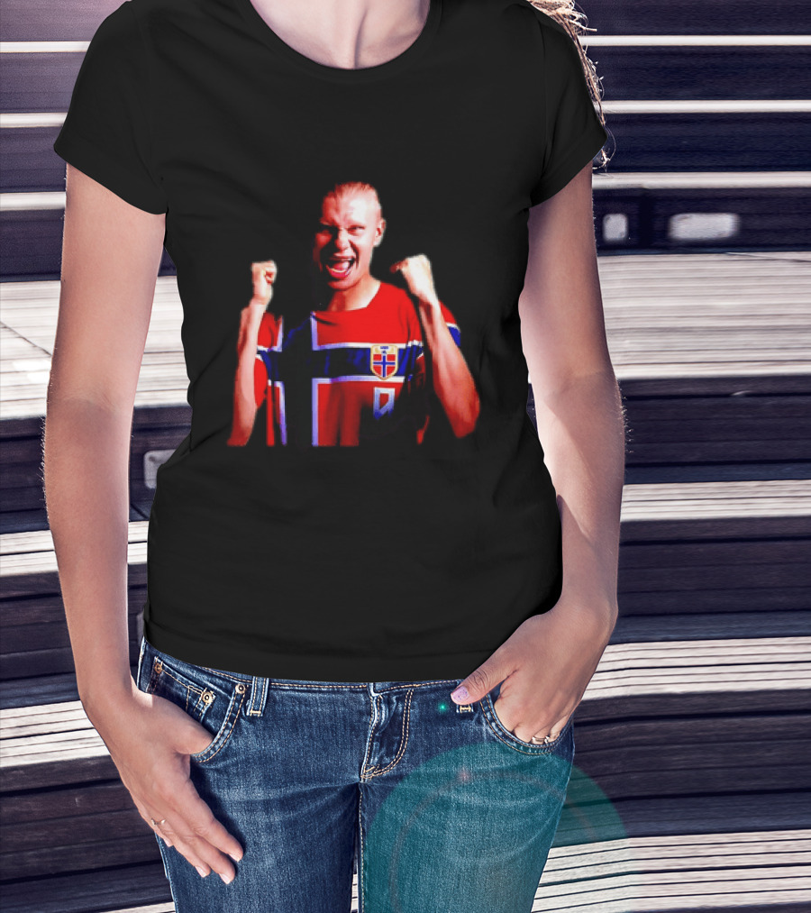 Erling Haaland Norway Football Team Norwegian Flag Iconic Striker Celebration T-Shirt