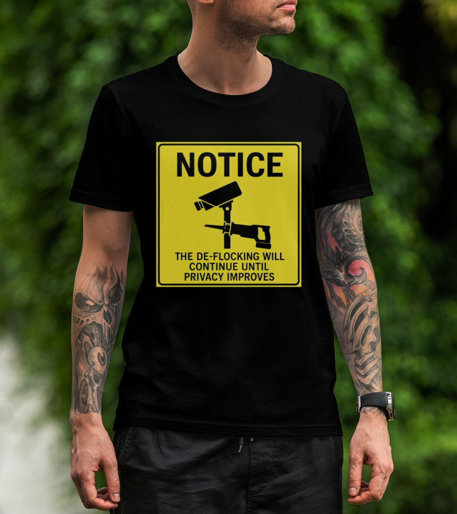 NOTICE De Flocking Will Continue Until Privacy Improves Surveillance Warning T-Shirt
