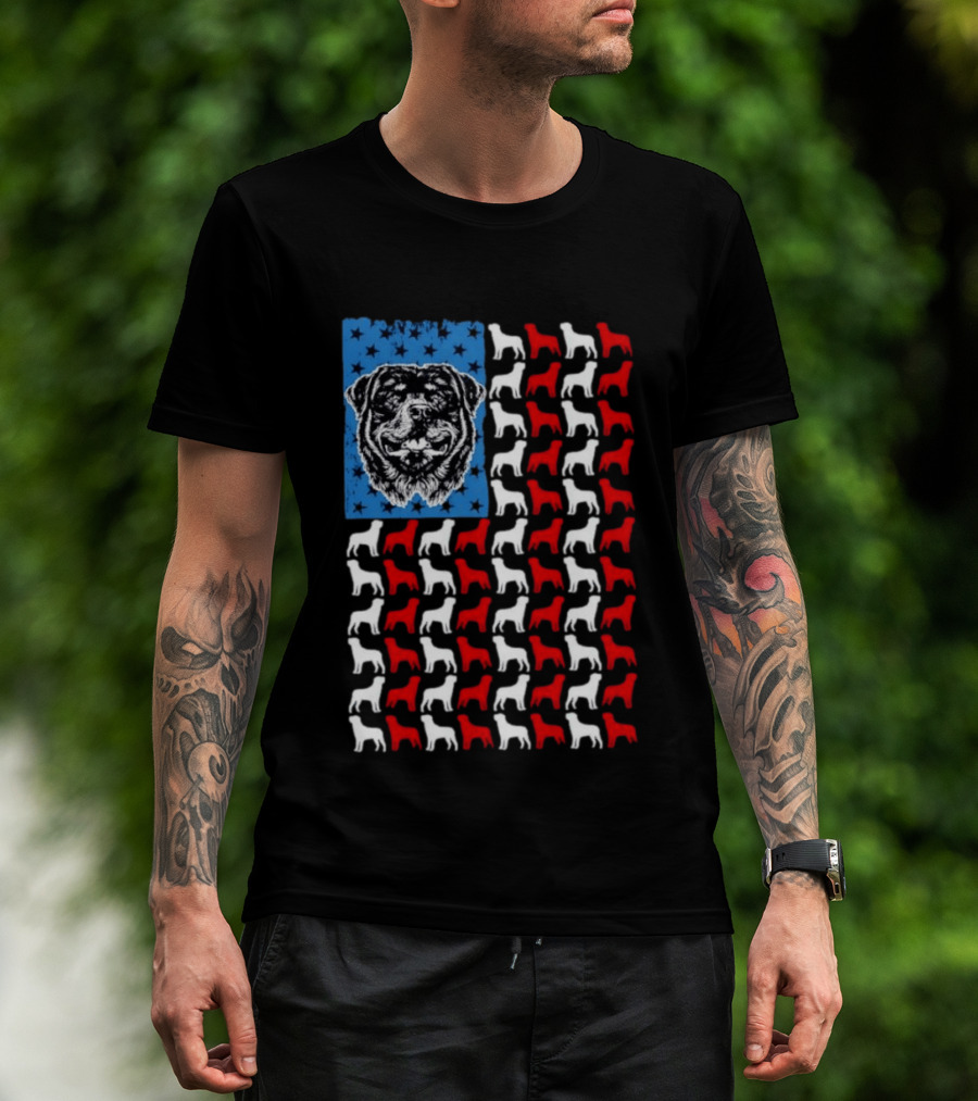 USA Flag Rottweiler Dog Stars Stripes Patriotic T-Shirt
