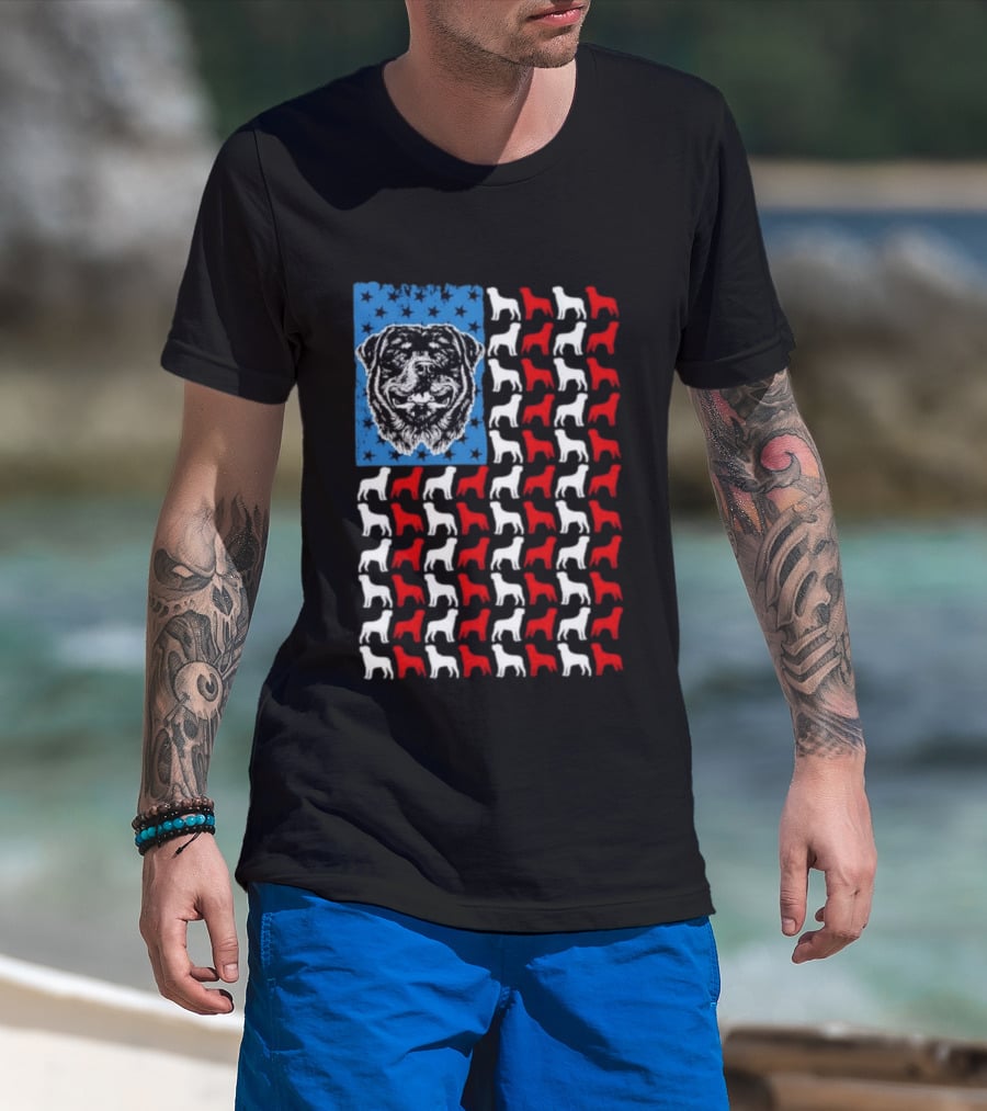 USA Flag Rottweiler Dog Stars Stripes Patriotic T-Shirt