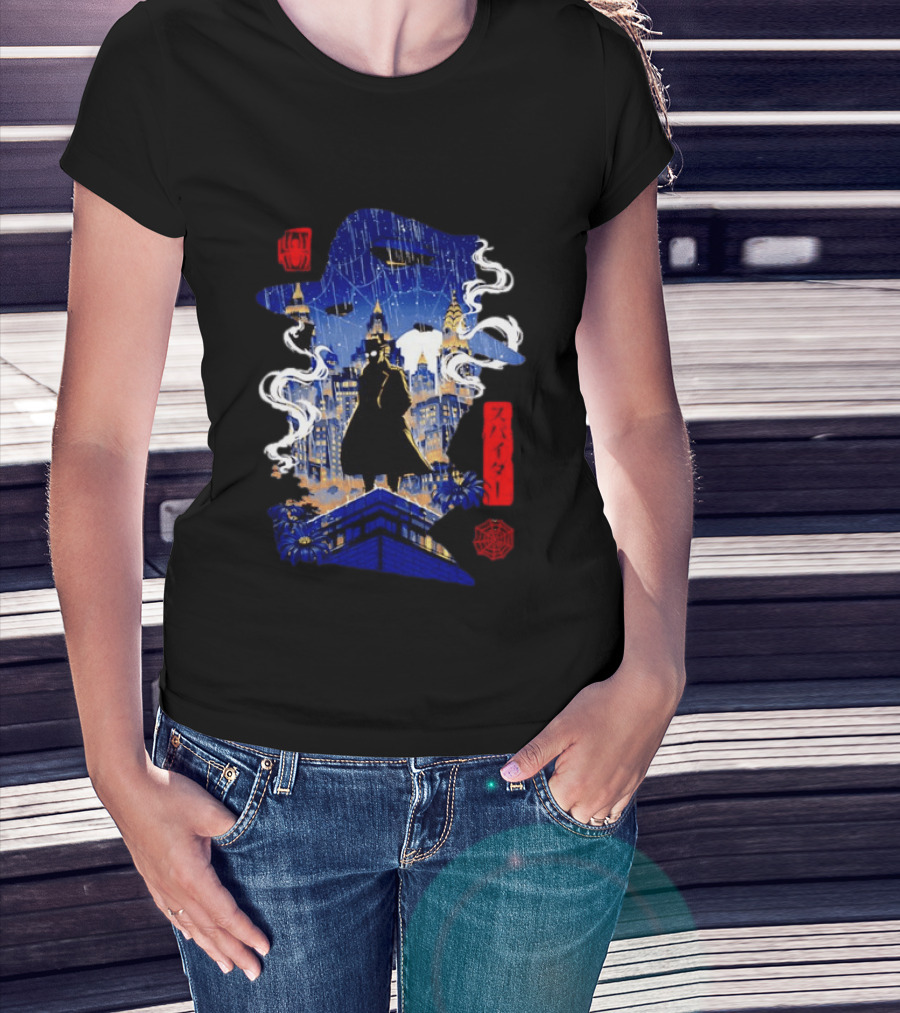 Spider Man Noir Marvel Spider Verse Cityscape Japanese T-Shirt