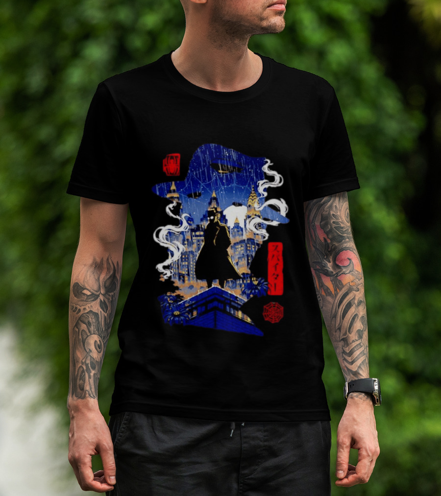 Spider Man Noir Marvel Spider Verse Cityscape Japanese T-Shirt