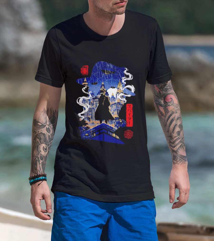 Spider Man Noir Marvel Spider Verse Cityscape Japanese T-Shirt