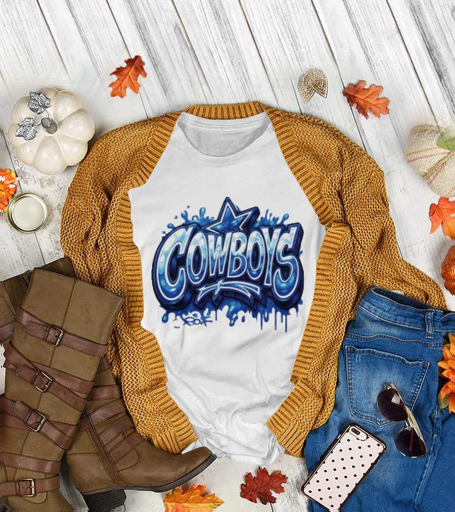 Dallas Cowboys Graffiti Style with Star and Blue Drips T-Shirt
