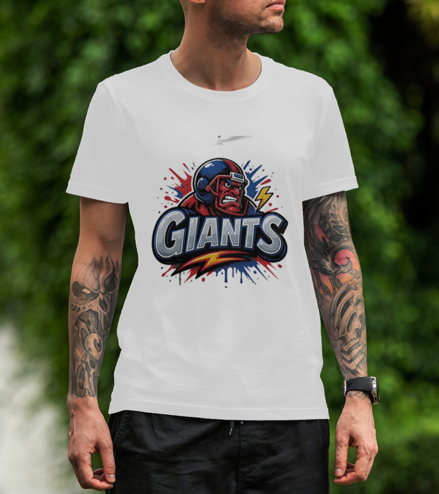 New York Giants Graffiti Style Football Helmet Lightning Bolt T-Shirt