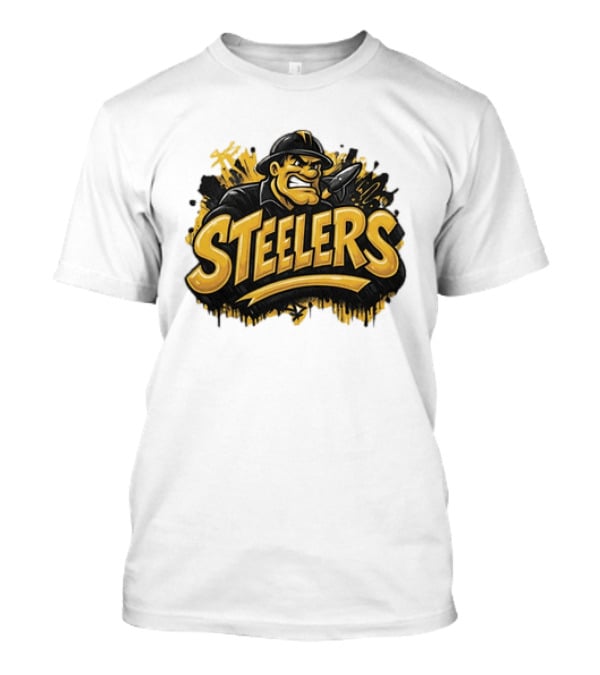 Pittsburgh Steelers Graffiti Steel Worker Emblem With Tough T-Shirt