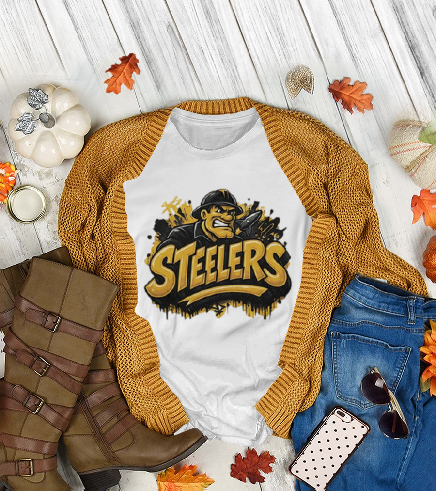Pittsburgh Steelers Graffiti Steel Worker Emblem with Tough T-Shirt
