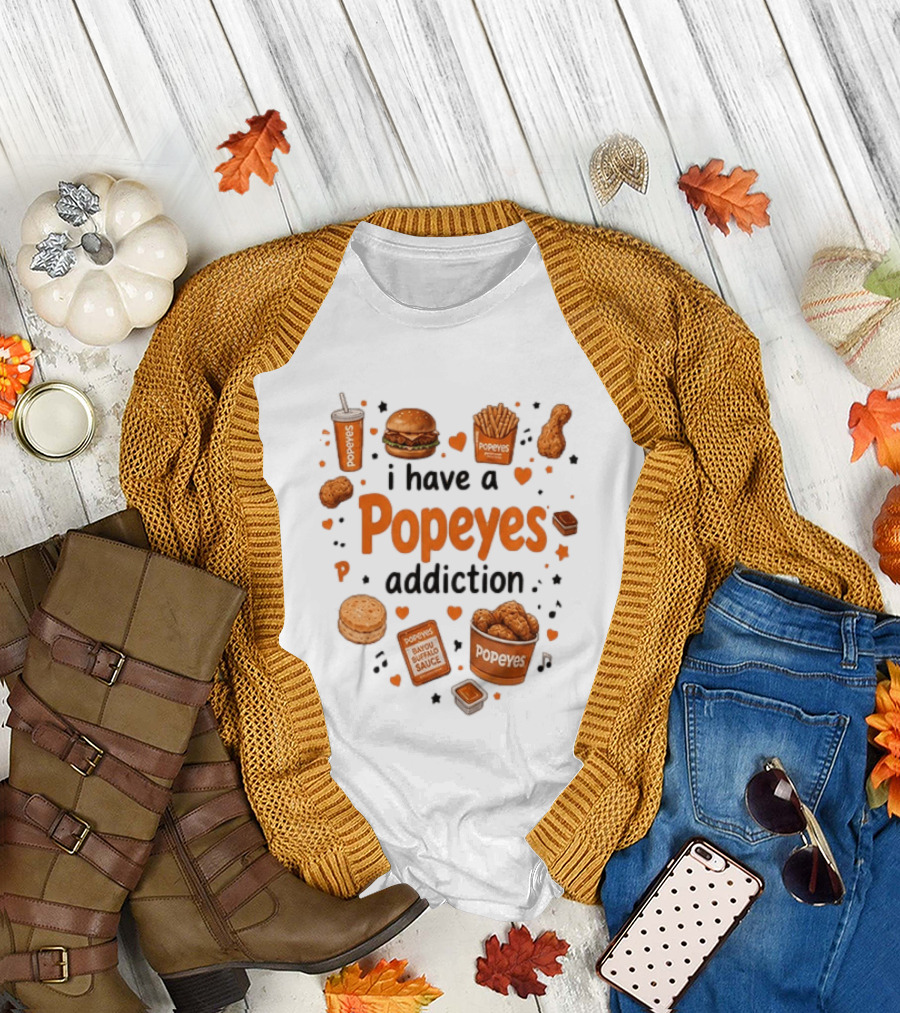 Popeyes Chicken and Biscuits Addiction Heartbeat Lover with Bayou Buffalo Sauce T-Shirt