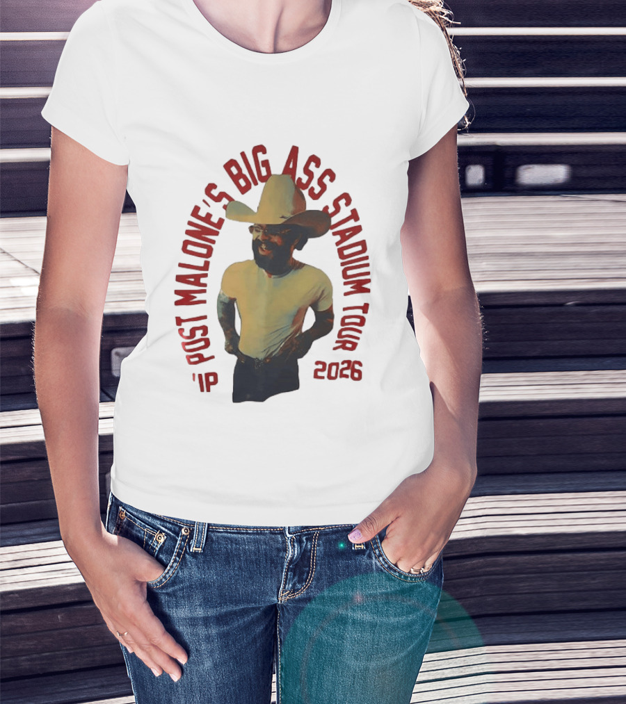 Post Malone Big Ass Stadium Tour 2026 Cowboy Hat And Beard T-Shirt