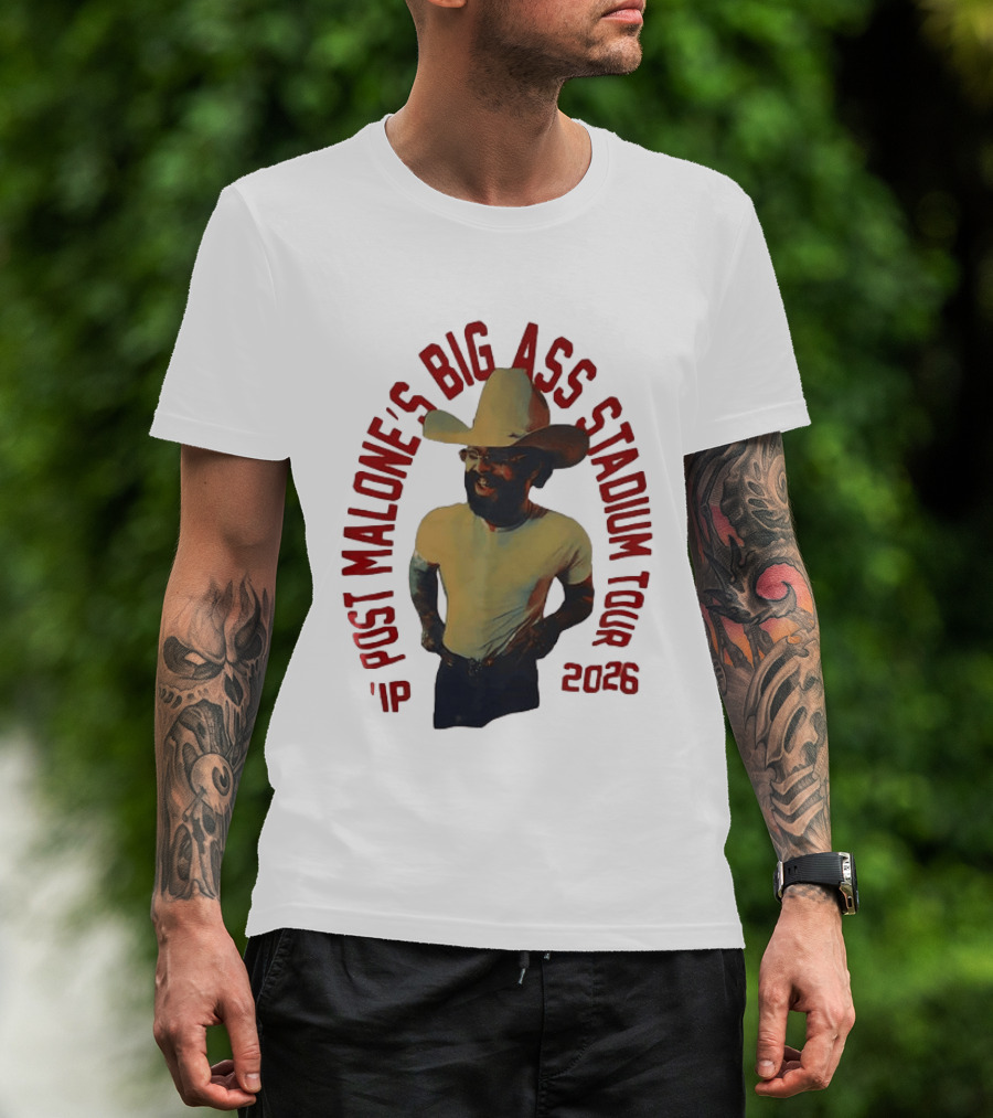 Post Malone Big Ass Stadium Tour 2026 Cowboy Hat And Beard T-Shirt