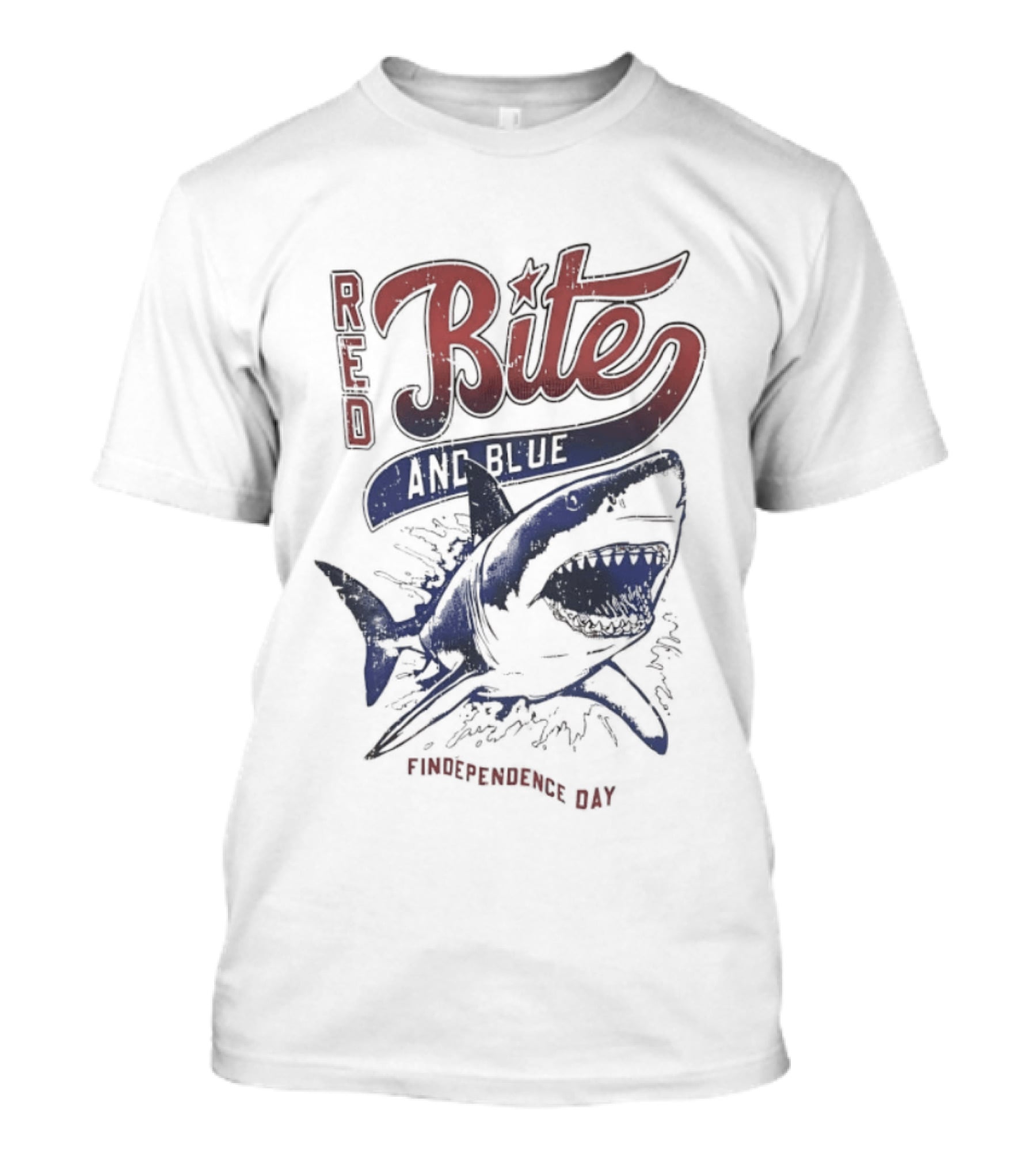 Red Bite And Blue Shark Findependence Day T-Shirt