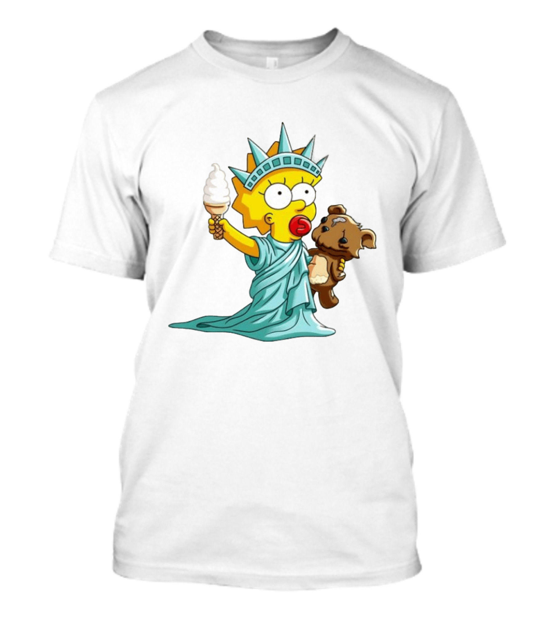 Statue Of Liberty Baby With Ice Cream And Teddy Bear Cartoon T-Shirt