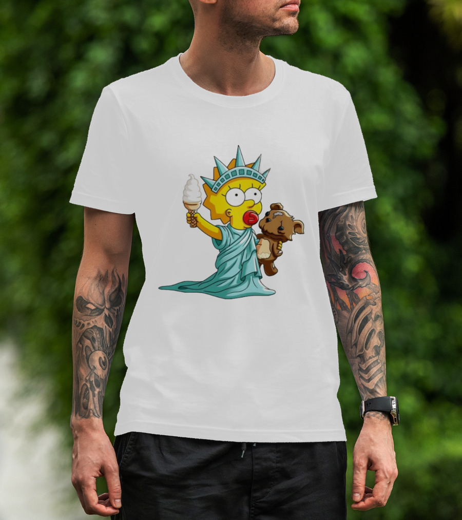 Statue Of Liberty Baby With Ice Cream And Teddy Bear Cartoon T-Shirt