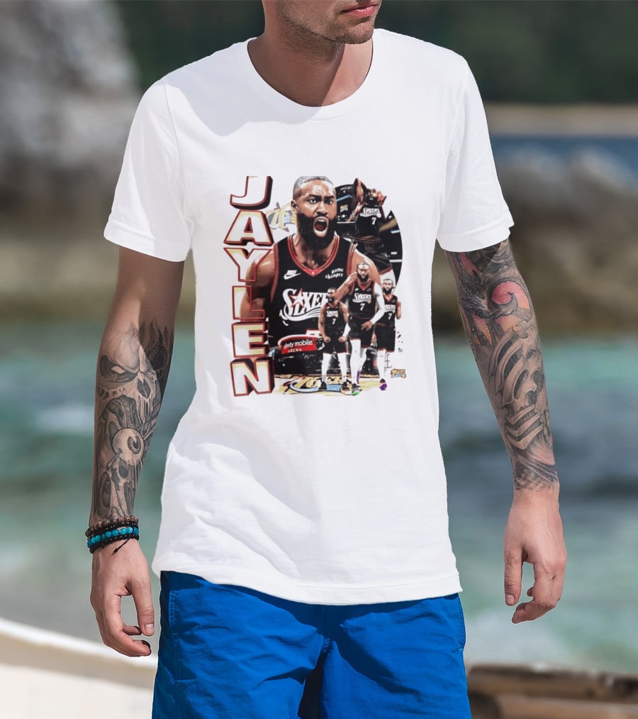 Jaylen Brown Nike 76ers Number 7 Bootleg Collage T-Shirt