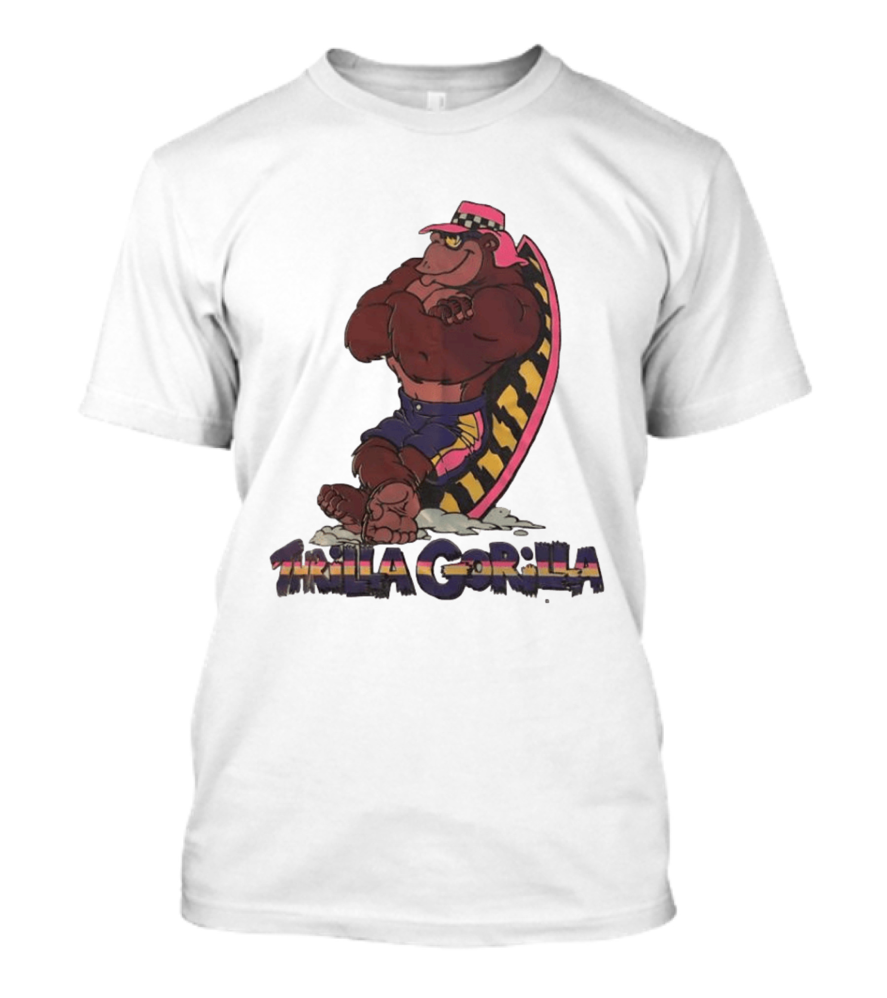 Thrilla Gorilla Town And Country Surf Checkered Hat Surfboard T-Shirt