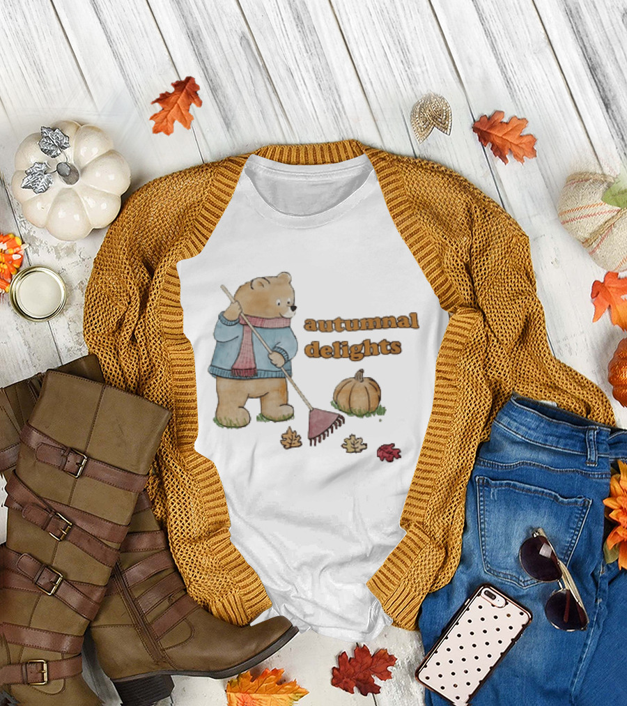 Winnie the Pooh Sorry I'm Busy Yearning for Autumnal Delights Pumpkin and Leaves T-Shirt