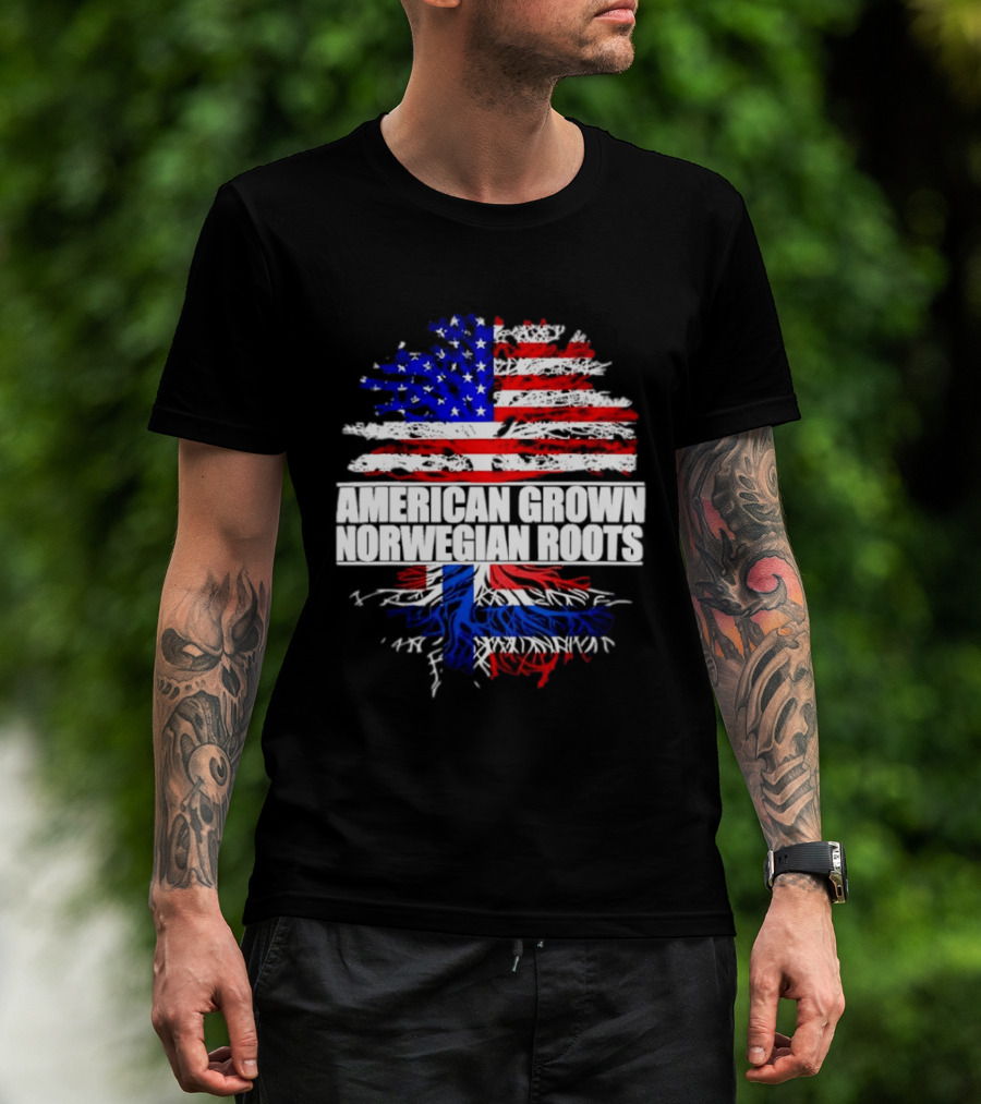 American Grown Norwegian Roots Flag Tree Heritage T-Shirt