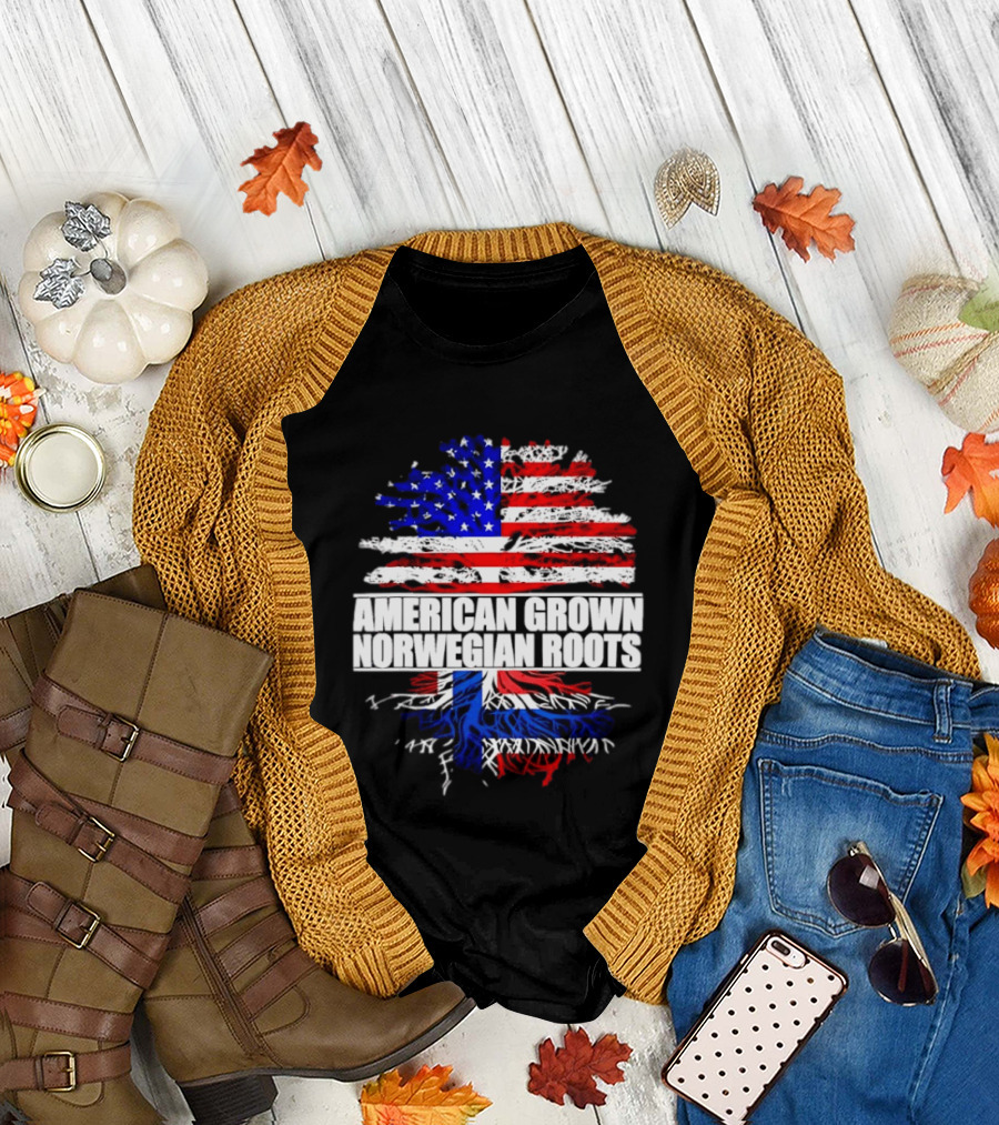 American Grown Norwegian Roots Flag Tree Heritage T-Shirt