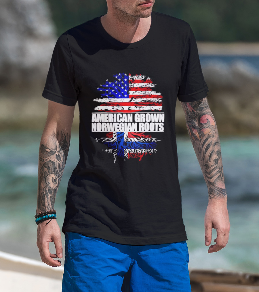 American Grown Norwegian Roots Flag Tree Heritage T-Shirt