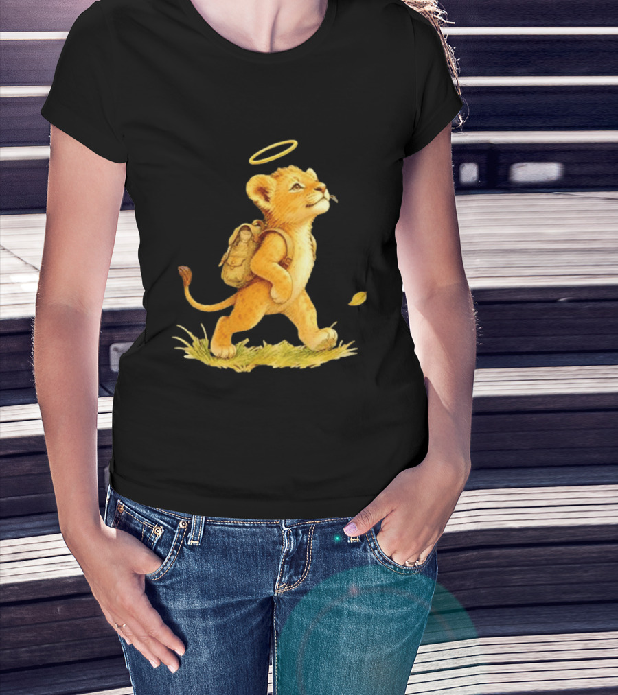 Baby Lion Cub With Halo And Backpack Heading To School T-Shirt