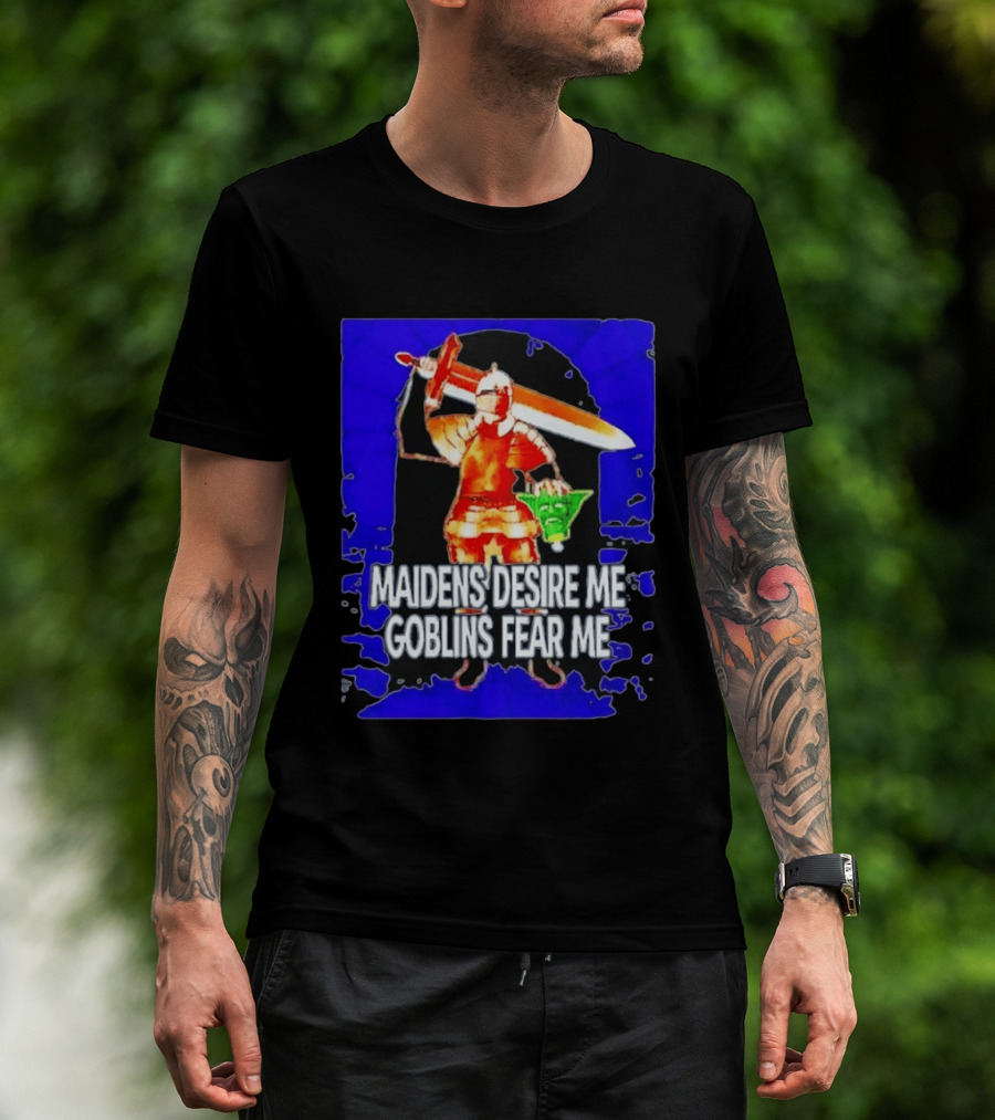 Maidens Desire Me Goblins Fear Me Knight With Yoda Head T-Shirt