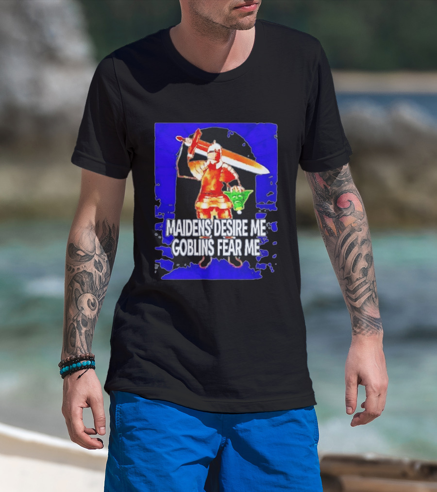 Maidens Desire Me Goblins Fear Me Knight With Yoda Head T-Shirt