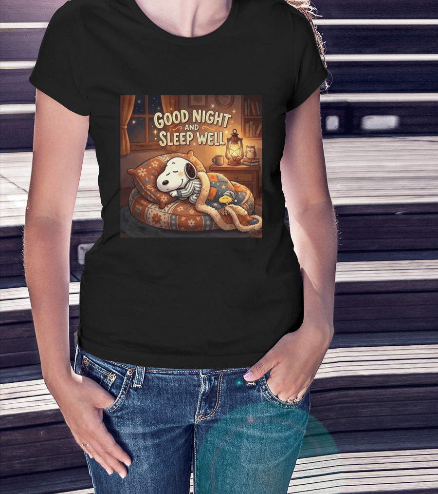 Snoopy And Woodstock Cozy Bedtime Good Night And Sleep Well T-Shirt