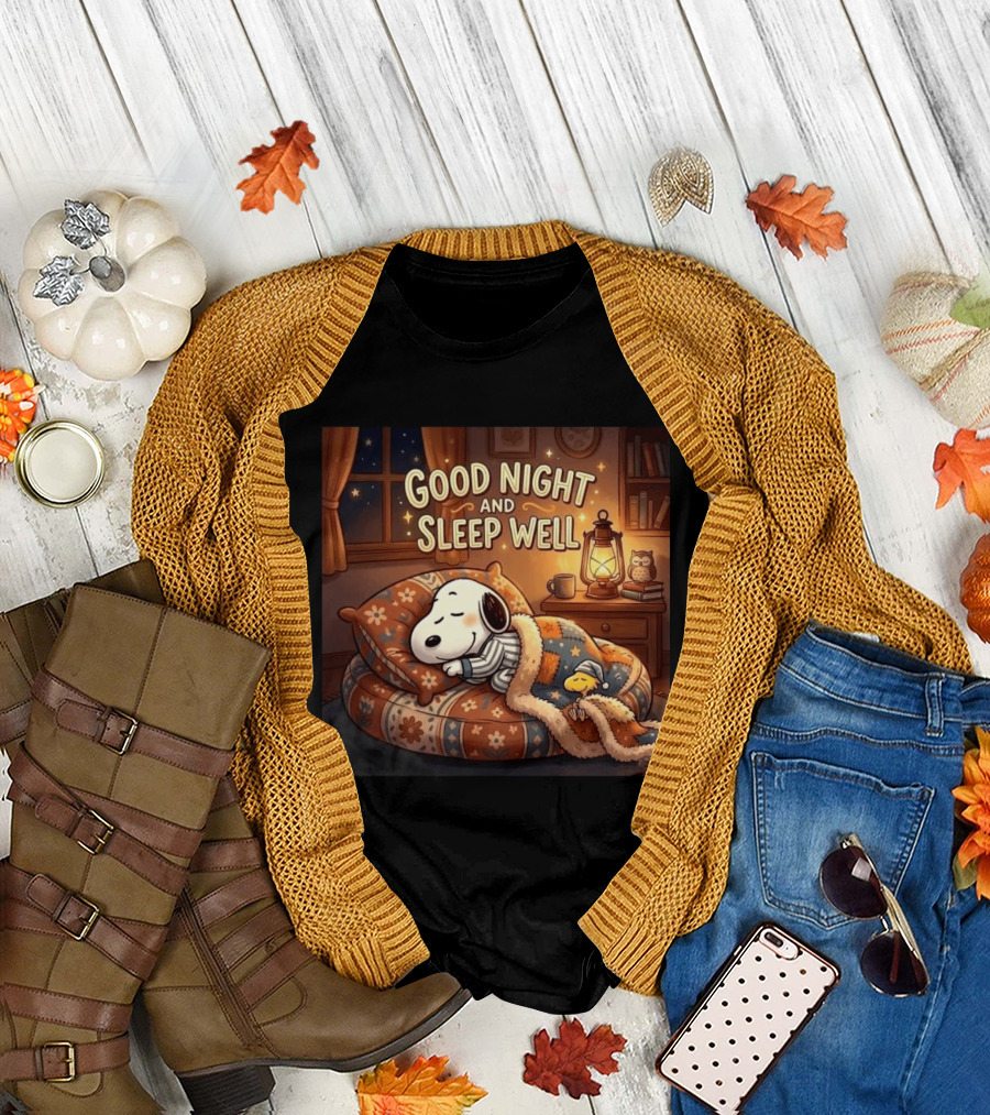 Snoopy and Woodstock Cozy Bedtime Good Night and Sleep Well T-Shirt