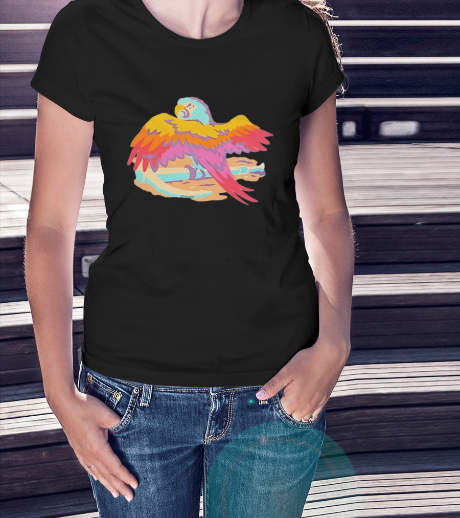 Macaw Parrot Perched On Anchor In Vibrant Tropical Beach Setting T-Shirt