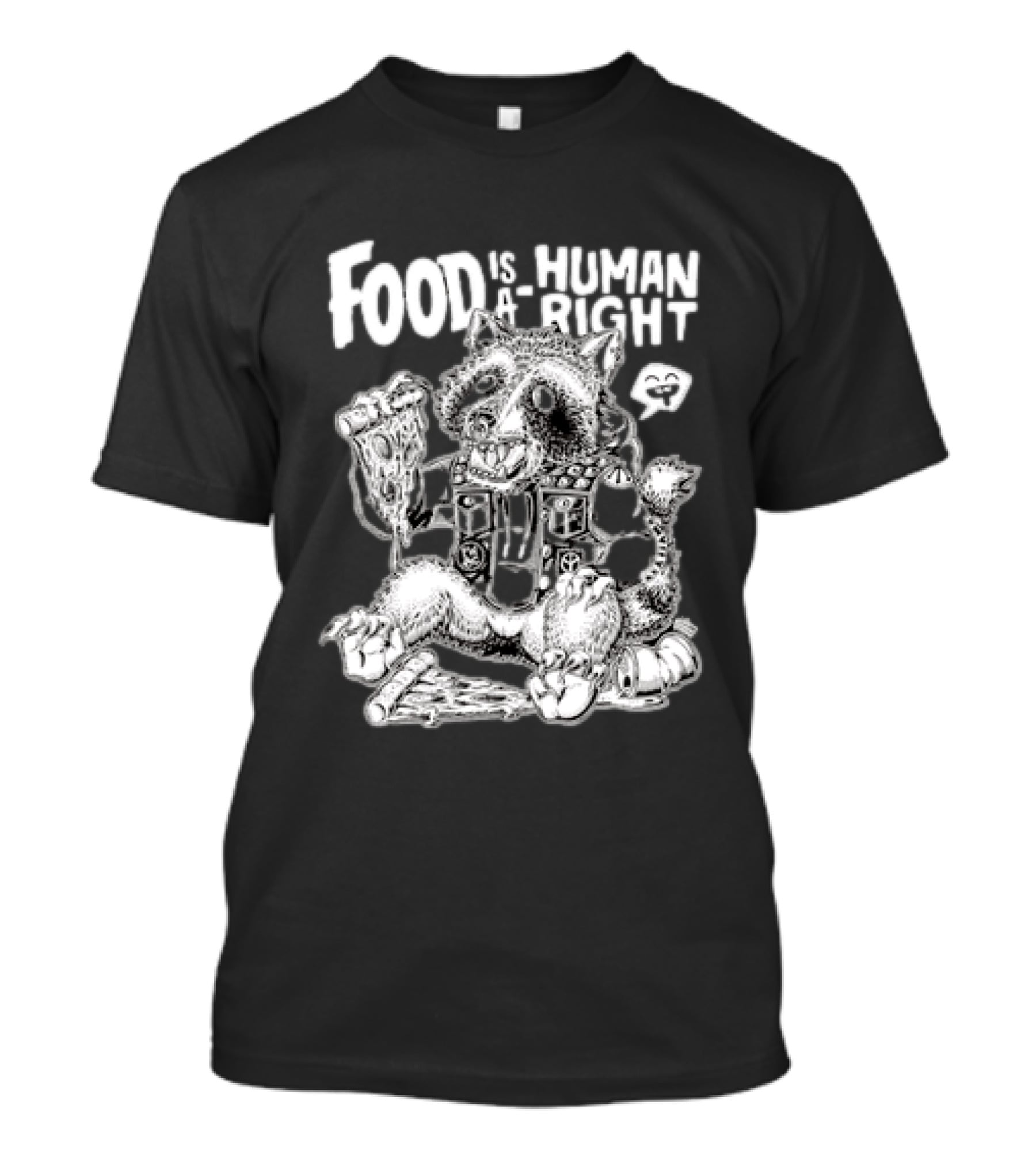 Food Is A Human Right Raccoon Punk Rocker Skeleton Peace Signs T-Shirt