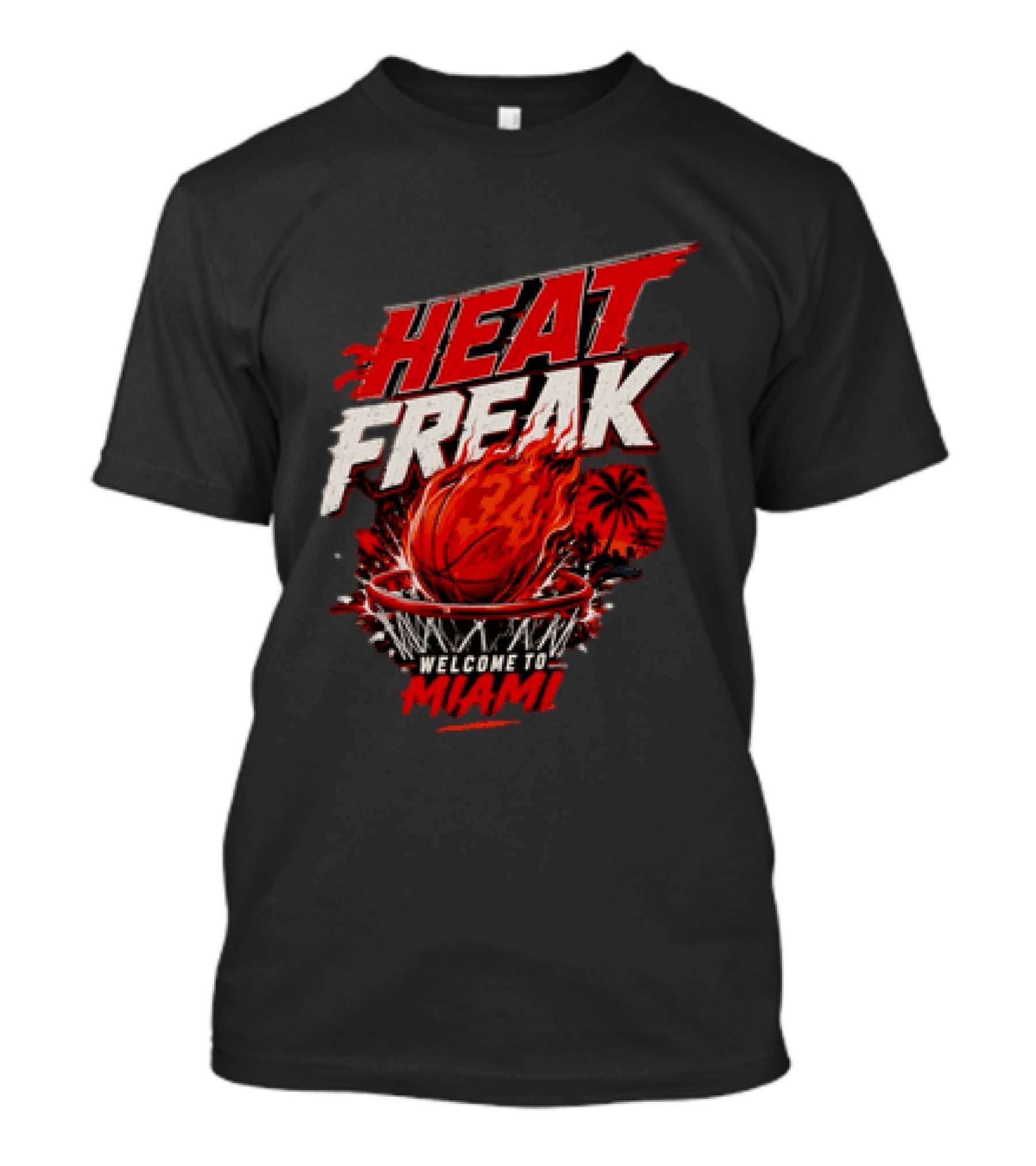 Heat Freak Welcome To Miami Basketball Flame Palm 34 T-Shirt