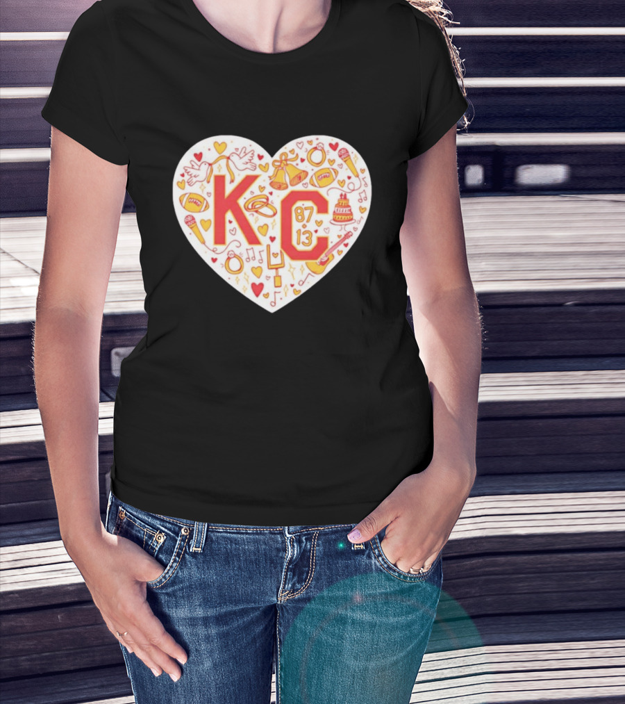 Travis Kelce Taylor KC 87 13 Kansas City Chiefs Football Love Heart T-Shirt